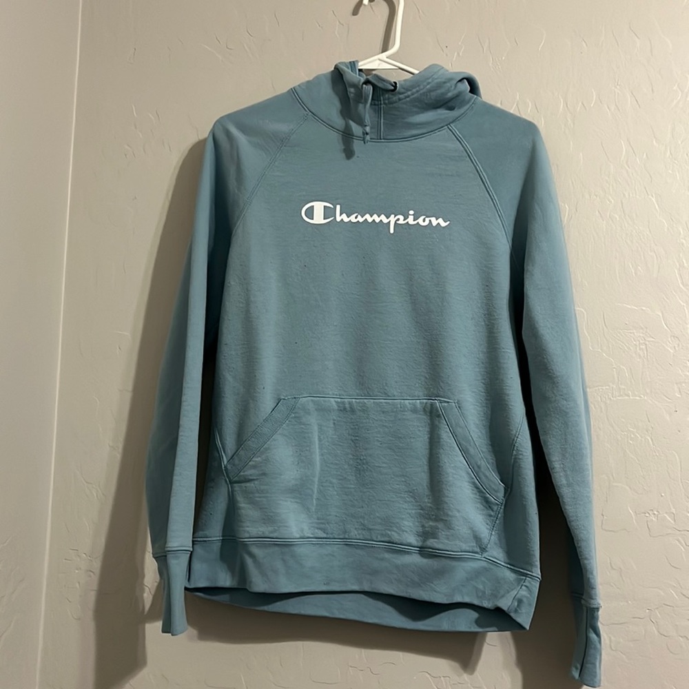 Blue Champion Hoodie, Crossover Neck
